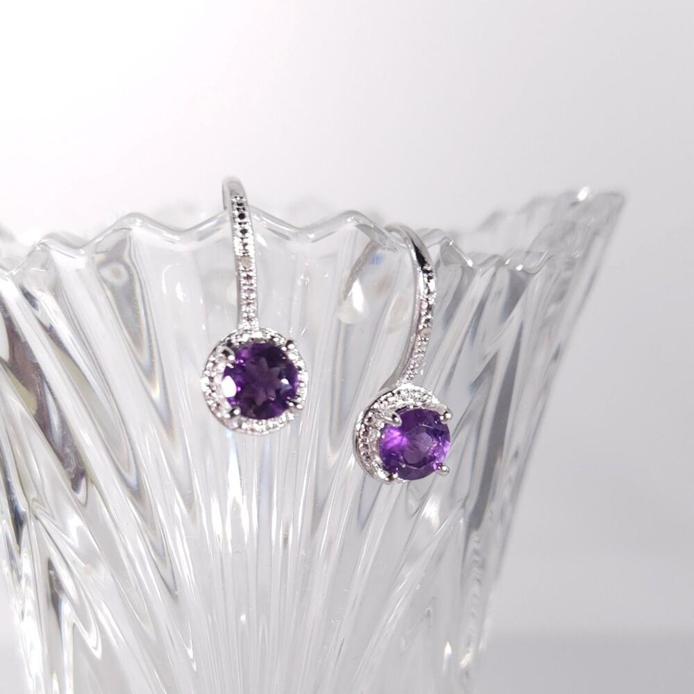 Amethyst Wire Drop Earrings 1.4 cttw in Sterling Silver